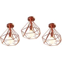 Deckenleuchte Vintage Semi-Flush Mount Deckenlampe mit Diamant Form Käfig Antik Licht E27 Lampenfassung für Loft Esszimmer Schlafzimmer Roségold 3PCS von AXHUP