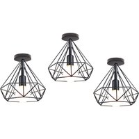 Deckenleuchte Vintage Semi-Flush Mount Deckenlampe mit Diamant Form Käfig Antik Licht E27 Lampenfassung für Loft Esszimmer Schlafzimmer Schwarz 3PCS von AXHUP