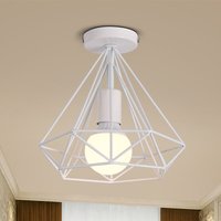 Deckenleuchte Vintage Semi-Flush Mount Deckenlampe mit Diamant Form Käfig Antik Licht E27 Lampenfassung für Loft Esszimmer Schlafzimmer Weiß 1PCS von AXHUP