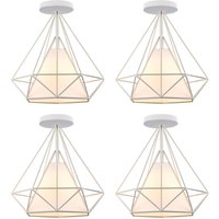 Deckenleuchte Weiß Vintage Deckenlampe mit Käfig Antik Semi-Flush Mount Ø25cm Diamant Licht E27 Lampenfassung für Esszimmer Schlafzimmer Loft 4PCS von AXHUP