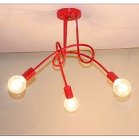 Deckleuchte 3 Flammig Vintage Industriell Stil Deckenlampe Spinne Eisen Kronleuchter mit E27 Fassung Innen für Wohnzimmer Schlafzimmer (Rot) von AXHUP