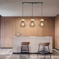 Axhup - Industrielle Hängeleuchte 3-flammige E27 Pendelleuchte in Rautenform aus Metall Holz Deckenleuchte Tageslichtschirm Vintage für Esszimmer von AXHUP
