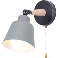 Metall Hölzern Wandleuchte, E27 Wandlampe + 1,8M Steckdose, Nordisch Moderne Leuchte in Macaron-Farbe für Schlafzimmer Wohnzimmer Café Mattgrau von AXHUP