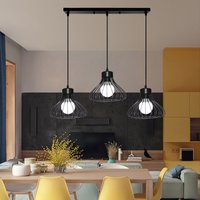 Pendelleuchte, 3 Flammig Hängelampe, im Industri Stil, mit Ø23cm Kürbis Käfig, E27 Halter (Schwarz) von AXHUP