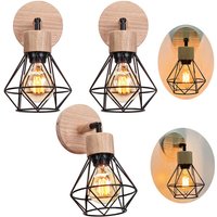 Moderne Wandleuchte Metall Hölzern Wandlampe E27 in Rautenform Richtung Einstellbar Deckenlampe für Schlafzimmer Badezimmer Flur Café Schwarz 3PCS von AXHUP