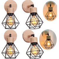 Moderne Wandleuchte Metall Hölzern Wandlampe E27 in Rautenform Richtung Einstellbar Deckenlampe für Schlafzimmer Badezimmer Flur Café Schwarz 4PCS von AXHUP