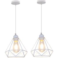 Pendelleuchte, 1 Flammig Hängelampe im Industri Stil, Kronleuchter mit Ø20cm Diamant Käfig für Wohnzimmer Schlafzimmer Esszimmer (Weiß) 2PCS von AXHUP