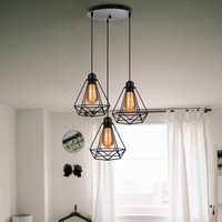 Axhup - Pendelleuchte, Hängelampe im Industri Stil, Kronleuchter mit Ø20cm Diamant Käfig für Wohnzimmer Schlafzimmer Esszimmer Schwarz - 2 Flammig von AXHUP