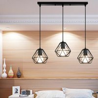 Pendelleuchte, Ø16cm Mini Diamant Hängelampe, Vintage Kronleuchter mit Käfig für Wohnzimmer Schlafzimmer Esszimmer Schwarz - 3 Flammig mit Langer von AXHUP