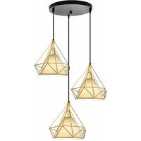 Axhup - Pendelleuchte 3 Flammig Hängelampe, Ø25cm Diamant Form, mit Käfig für Wohnzimmer Schlafzimmer Esszimmer Küche Gold von AXHUP