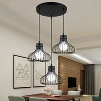 Pendelleuchte 3 Flammig Hängelampe im Industri Stil Kronleuchter mit Ø23cm Kürbis Käfig aus MetAlles für Wohnzimmer Esszimmer (Schwarz) von AXHUP