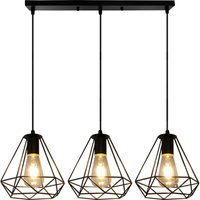 Axhup - Pendelleuchte 3 Flammig Hängelampe mit Käfig Ø20cm Diamant Lampen im Industri Stil für für Wohnzimmer Esszimmer (Schwarz) von AXHUP