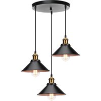 Pendelleuchte 3 Flammig Hängelampe mit Ø22cm Regenschirm Lampenschirm Edison Eisen Art Lampe Edison für Loft Esszimmer Wohnzimmer (Schwarz und Weiß) von AXHUP