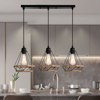 Axhup - Pendelleuchte 3 Flammig Hanf Seil Hängelampe im Industri Stil Retro Ø20cm Diamant Form Lampen Schwarz von AXHUP