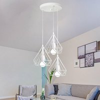 Pendelleuchte 3 Flammig Industri Hängelampe mit Käfig Metall E27 Edison Diamant Lampe für Loft Esszimmer Schlafzimmer Höhenverstellbar (Weiß) von AXHUP