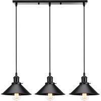 Pendelleuchte Alles Schwarz 3 Flammig Kronleuchter Industrielle Stil Hängelampe mit Ø22cm Metall Lampenschirm Regenschirm Edison Loft von AXHUP