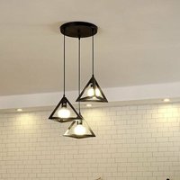 Pendelleuchte Dreieck, 3 Flammig Kreative Kronleuchter im Industri Stil, Hängelampe mit Metall Käfig E27 Lampenfassung für Wohnzimmer Esszimmer von AXHUP