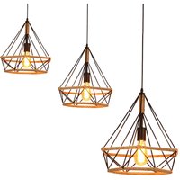 Pendelleuchte Hanf Seil Hängelampe mit Käfig Ø25cm Diamant Form Lampen im Industri Stil für für Wohnzimmer Esszimmer Schwarz 3PCS von AXHUP