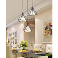 Pendelleuchte Vintage, 3 Flammig Hängelampe im Retro Look, Diamant Form Kronleuchter mit Käfig für Wohnzimmer Schlafzimmer Esszimmer Küche Schwarz von AXHUP
