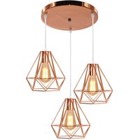 Pendelleuchte Vintage, 3 Flammig Metall Scheibenleuchter im Retro Look, Ø20cm Diamant Hängelampe mit Ø20cm Käfig E27 Fassung (Roségold) von AXHUP