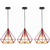 Pendelleuchte Vintage, Hängelampe im Retro Look, Diamant Form Kronleuchter mit Käfig für Wohnzimmer Schlafzimmer Esszimmer Küche Rot - 3PCS von AXHUP