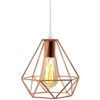 Pendelleuchte Vintage Retro Metall Kronleuchter im Ø20cm Diamant-form, Antik Industrielle Hängelampe mit Käfig E27 Fassung Rosegold 1PCS von AXHUP