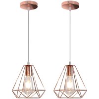 Pendelleuchte Vintage Retro Metall Kronleuchter im Ø20cm Diamant-form, Antik Industrielle Hängelampe mit Käfig E27 Fassung Roségold 2PCS von AXHUP