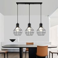 Pendelleuchte Vorrichtung 3 Flammig Hängelampe im Industri Design Kronleuchter mit Drahtkäfig E27 für Esszimmer Schlafzimmer Schwarz Rechteckige Basis von AXHUP