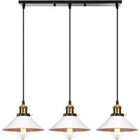 Pendelleuchte Weiß 3 Flammig Kronleuchter Industrielle Stil Hängelampe mit Ø22cm Metall Lampenschirm Regenschirm Edison Loft von AXHUP