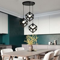 Pendelleuchte Würfel, 3 Flammig Kreative Kronleuchter im Industri Stil, Hängelampe mit Metall Käfig E27 Lampenfassung für Wohnzimmer Esszimmer von AXHUP