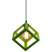 Pendelleuchte Würfel, Kreative Kronleuchter im Industri Stil, Hängelampe mit Metall Käfig E27 Lampenfassung für Wohnzimmer Esszimmer Grün von AXHUP