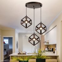 Pendelleuchte Würfel 3 Flammig Kronleuchter mit Metall Käfig Vintage Hängelampe im Industri Stil E27 Fassung Art Lampen Decor für Wohnzimmer von AXHUP