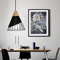 Pendelleuchten für Wohnzimmer, Kreative Hängelampe im Badminton Form, Moderne Stil Deckenlampe mit Holz & Eisen Lampenschirm (Schwarz) von AXHUP