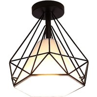 Deckenleuchte Vintage Diamant Deckenlampe mit Käfig Semi-Flush Mount Licht E27 Lampenfassung für Esszimmer Schlafzimmer Loft Schwarz 1PCS von AXHUP