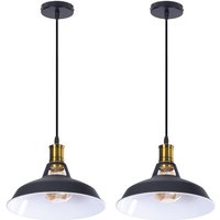 Vintage Pendelleuchte Lampenschirm Hängelampe aus Metall Edisen E27 Lampe für Loft Esszimmer Wohnzimmer Flur Schwarz & Weiß - 2PCS von AXHUP