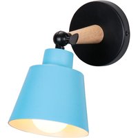 Wandleuchte Holz, Moderne Wandlampe Innen mit Metall Lampenschirm, Wandstrahler Art Licht Decor für Wohnzimmer Schlafzimmer (Blau) von AXHUP