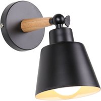 Wandleuchte Holz, Moderne Wandlampe Innen mit Metall Lampenschirm, Wandstrahler Art Licht Decor für Wohnzimmer Schlafzimmer (Schwarz) von AXHUP