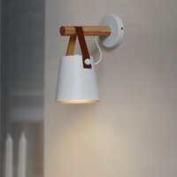 Wandleuchte Innen, Vintage E27 Wandlampe aus Holz Halter, Wandbeleuchtung mit Lampenschirm aus Leder für Schlafzimmer Wohnzimmer Korridor Weiß 1PCS von AXHUP