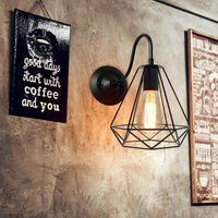 Wandleuchte Vintage, Diamant Form Wamp Lampe im Industri Design, Decor Lampe mit Käfig für Wohnzimmer Esszimmer Schwarz 1PCS von AXHUP
