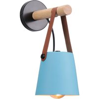 Axhup - Wandleuchte aus Holz Innen, Moderne Wand Lampe mit Leder Lampenschirm, Eisen Wandbehang Lampe für Schlafzimmer Wohnzimmer Korridor (Blau) von AXHUP