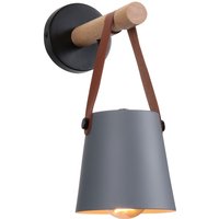 Wandleuchte aus Holz Innen, Moderne Wand Lampe mit Leder Lampenschirm, Eisen Wandbehang Lampe für Schlafzimmer Wohnzimmer Korridor (Grau) von AXHUP