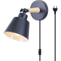 Wandleuchte mit EU-Stecker, Moderne Wandlampe Innen mit Lampenschirm im Metall & Holz, Wandstrahler Art Licht Decor für Wohnzimmer Schlafzimmer von AXHUP