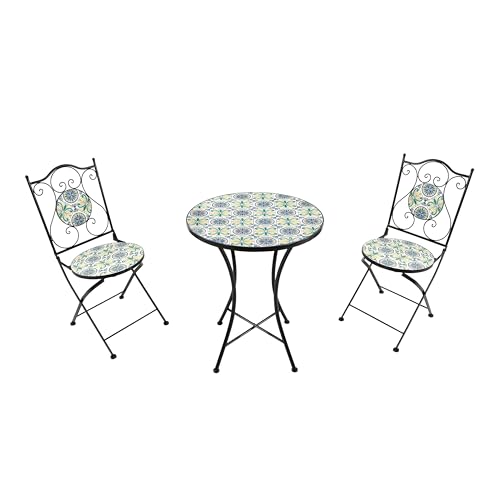 AXI Amélie Bistroset 3-teilig mit Mosaik Design in Blau/Gelb | Bistrotisch mit 2 Stühlen | Bistro Gartenmöbel Set für Garten/Balkon/Terrasse | Balkonset/Sitzgruppe Sizilianischer Stil. von AXI