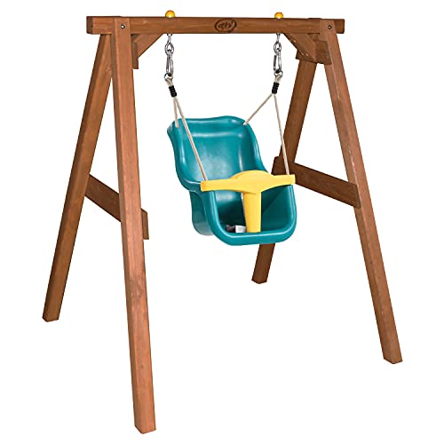 AXI Babyschaukel mit Gestell aus Holz für den Garten | Outdoor Schaukel für Babys und Kleinkinder | Für Kinder ab 9 Monate | Schaukelsitz in Türkis/Gelb von AXI