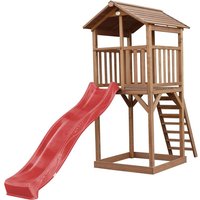 AXI Beach Tower Spielturm aus Holz in Braun Spielhaus für Kinder mit roter Rutsche und Sandkasten Stelzenhaus für den Garten - Braun von AXI