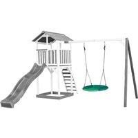 AXI - Beach Tower Spielturm aus Holz in Weiß & Grau Spielhaus für Kinder mit grauer Rutsche, Summer Nestschaukel und Sandkasten Stelzenhaus für den von AXI