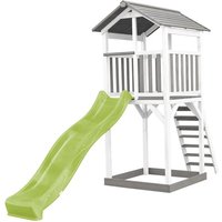 Beach Tower Spielturm aus Holz in Weiß & Grau Spielhaus für Kinder mit hellgrüner Rutsche und Sandkasten Stelzenhaus für den Garten - Weiß - AXI von AXI