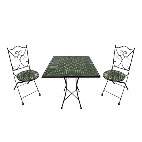 AXI Camilla Bistroset 3-teilig mit Mosaik Dunkelgrün | Bistrotisch mit 2 Stühlen | Bistro Gartenmöbel Set für Garten/Balkon/Terrasse | Balkonset/Sitzgruppe von AXI