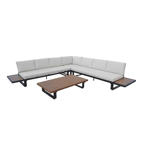 AXI Elin Lounge Set mit Seitentischen & Beistelltisch | Garten Loungeset aus Aluminium in Anthrazit/Holz Look | Gartenmöbel/Loungemöbel Set für 7 Personen von AXI