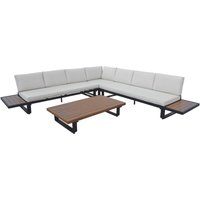AXI Elin Lounge Set mit Seitentischen & Beistelltisch Garten Loungeset aus Aluminium in Anthrazit / Holz Look Gartenmöbel / Loungemöbel Set für 7 von AXI